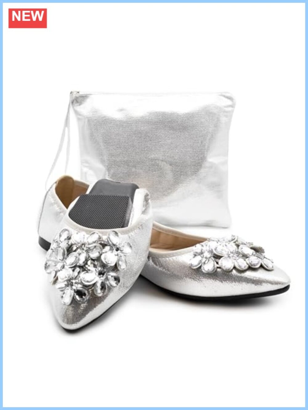 Foldable Ballet Flats Rhinestone Pointed Toe Travel Wedding Shoes